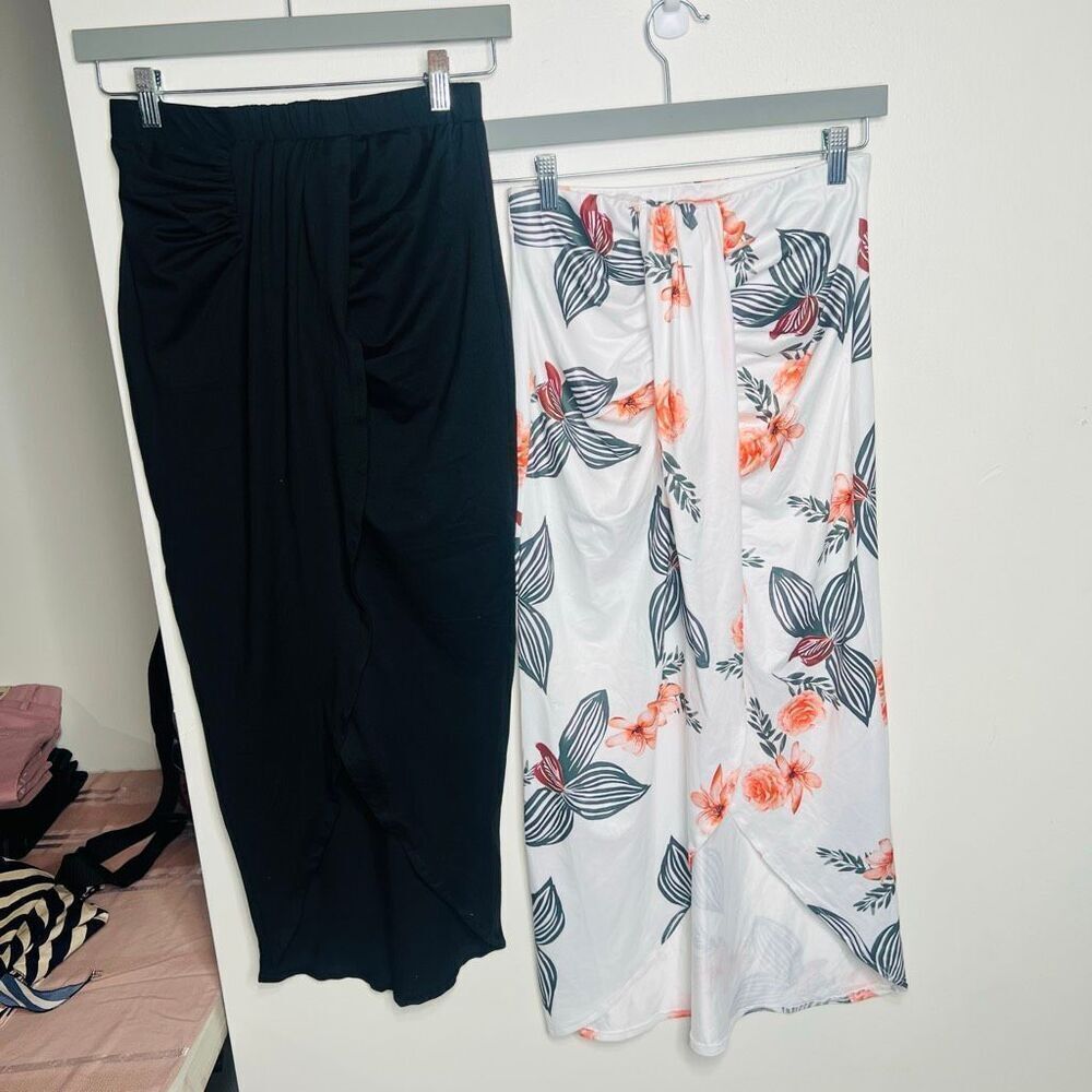 Shein Skirt Bundle Maxi Skirt Black And White Tropical Sz Small